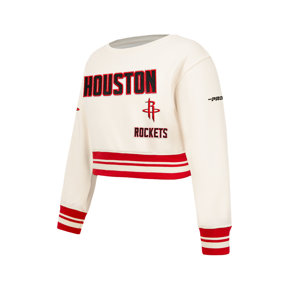NBA HOUSTON ROCKETS RETRO CLASSIC BIG GIRL'S RIB FLC CREWNECK (EGGSHELL/ RED)