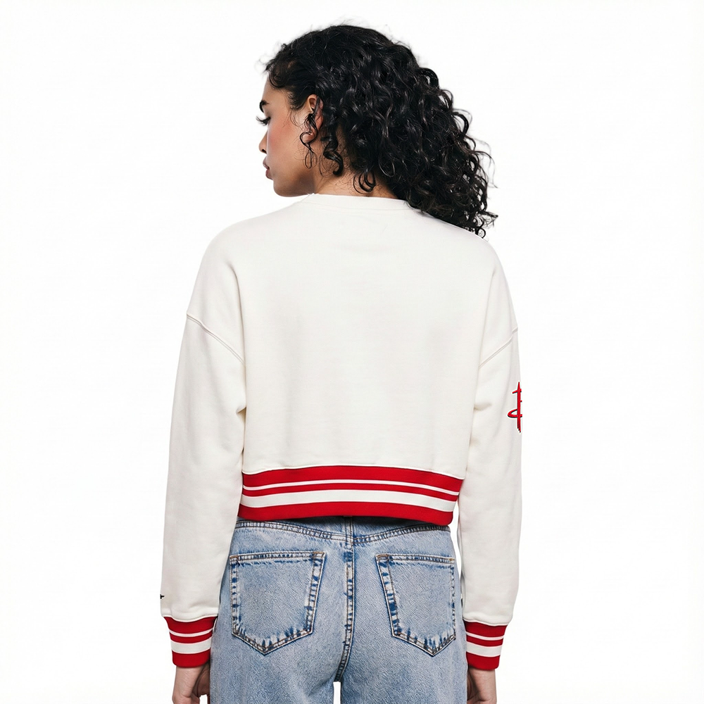 NBA HOUSTON ROCKETS RETRO CLASSIC WOMEN'S CREWNECK (EGGSHELL/ RED)