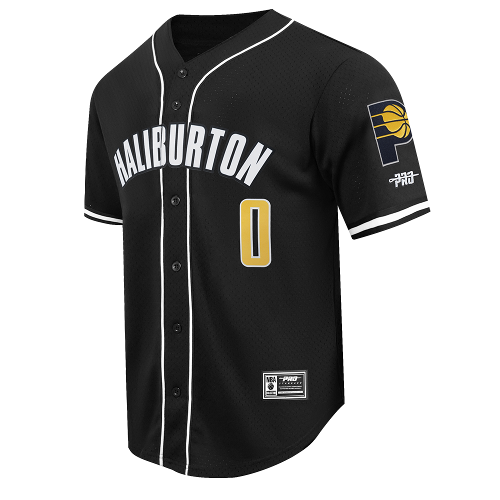NBA INDIANA PACERS TYRESE HALIBURTON #0 CLASSIC MESH PNN MEN'S MESH BUTTON DOWN SHIRT (BLACK)