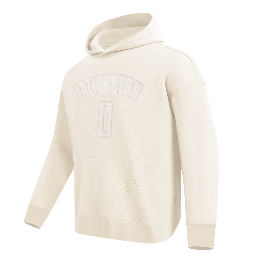 NBA INDIANA PACERS TYRESE HALIBURTON #0 NEUTRAL PNN MEN'S DROP SHOULDER FLC PO HOODIE (EGGSHELL)