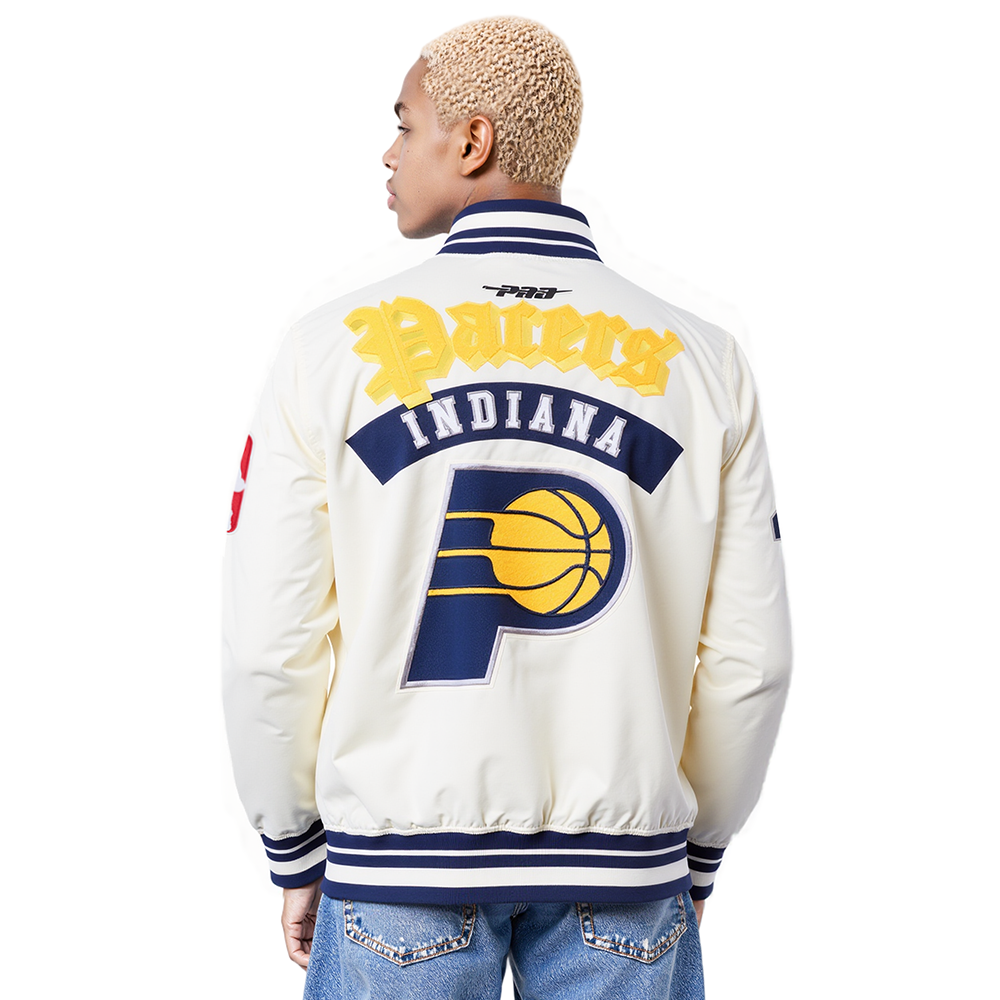 NBA INDIANA PACERS BEST OF MEN'S RIB SATIN JACKET (EGGSHELL/ MIDNIGHT NAVY)