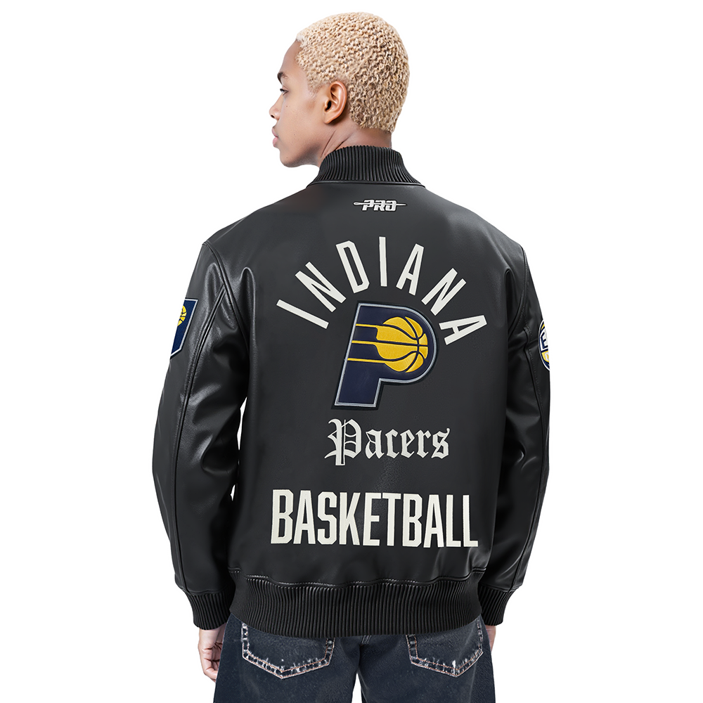 NBA INDIANA PACERS MODERN ORIGINALS MEN'S LEATHER VARSITY JACKET (JET BLACK)
