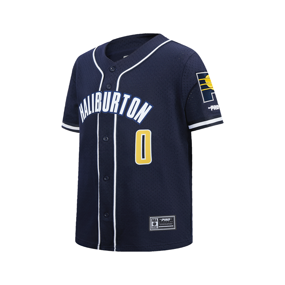 NBA INDIANA PACERS TYRESE HALIBURTON #0 CLASSIC MESH PNN BIG BOY'S MESH BUTTON DOWN SHIRT (MIDNIGHT NAVY)