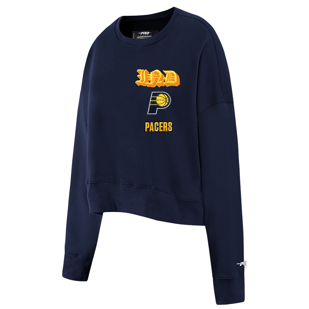 NBA INDIANA PACERS OLD ENGLISH WOMEN'S FLC CREWNECK (MIDNIGHT NAVY)