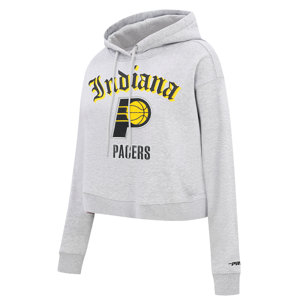 NBA INDIANA PACERS OLD ENGLISH WOMEN'S FLC CROPPED PO HOODIE (HEATHER GREY)