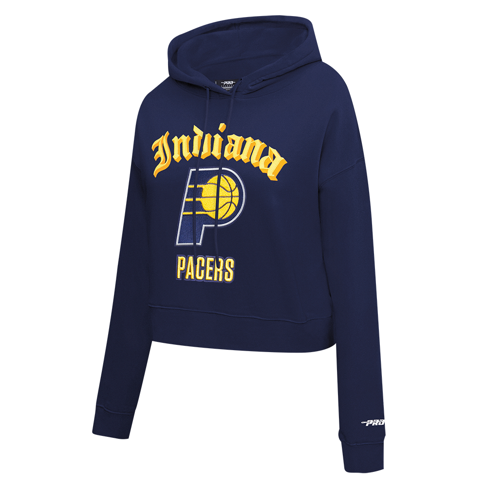 NBA INDIANA PACERS OLD ENGLISH WOMEN'S FLC CROPPED PO HOODIE (MIDNIGHT NAVY)