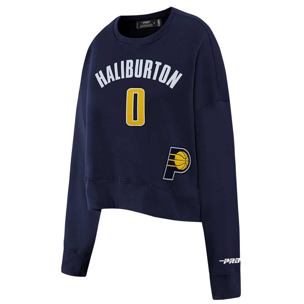 NBA INDIANA PACERS TYRESE HALIBURTON #0 CLASSIC PNN WOMEN'S FLC CREWNE (MIDNIGHT NAVY)