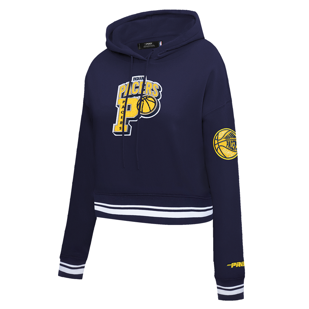 INDIANA PACERS NBA FINALS 2025 WOMEN'S RIB CROPPED PO HOODIE (MIDNIGHT NAVY)