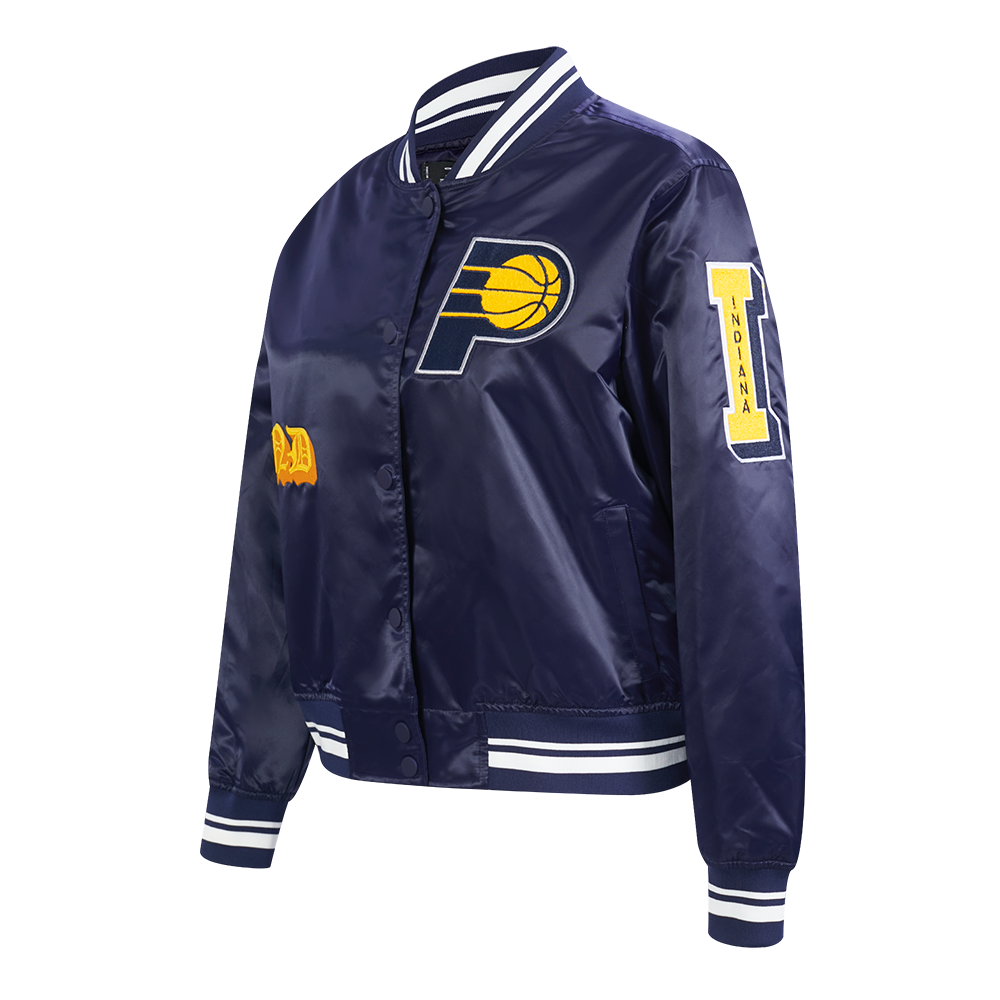 NBA INDIANA PACERS OLD ENGLISH WOMEN'S RIB SATIN JACKET (MIDNIGHT NAVY)