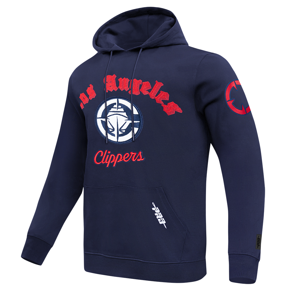 NBA LOS ANGELES CLIPPERS OLD ENGLISH MEN'S PULL OVER HOODIE (MIDNIGHT NAVY)