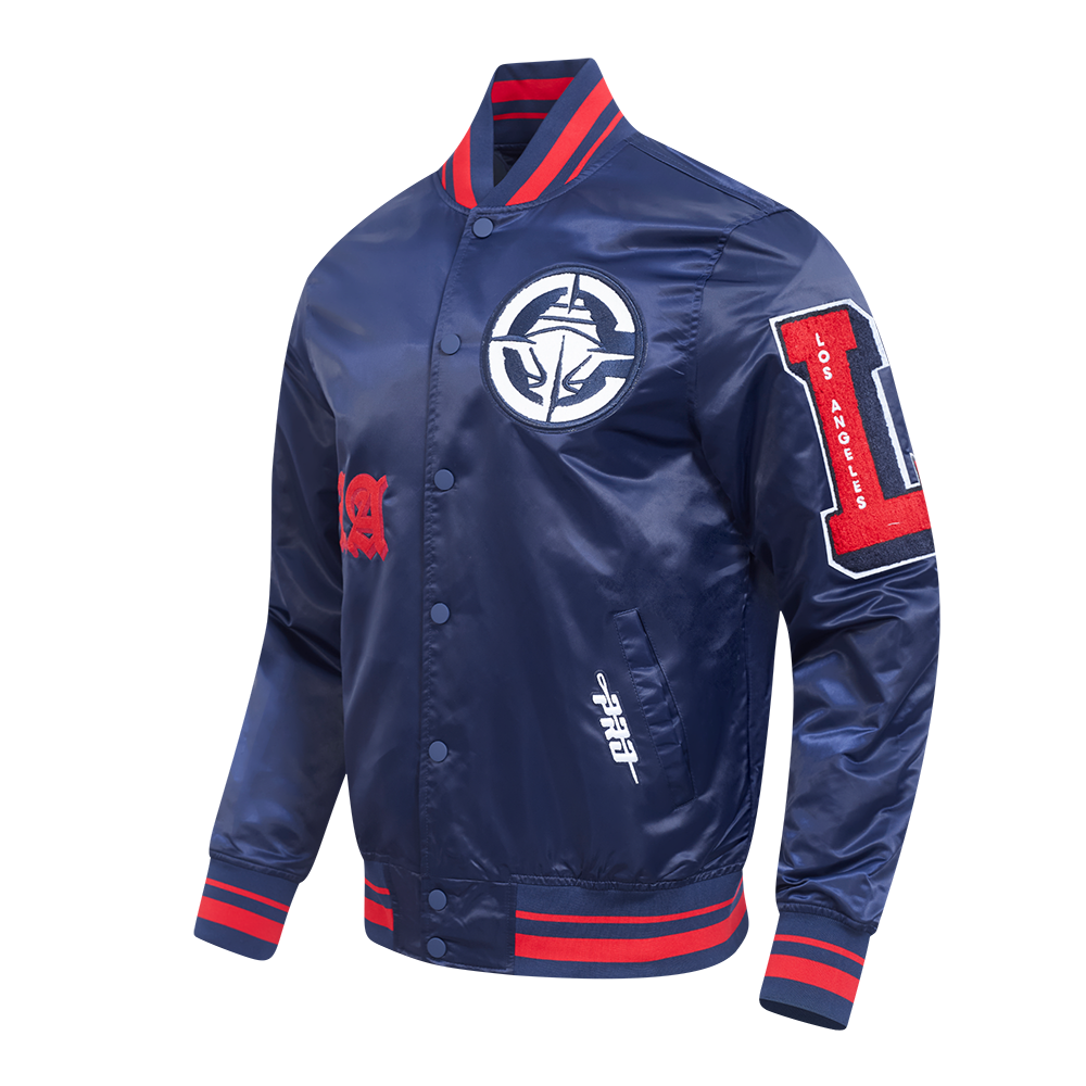 LOS ANGELES CLIPPERS CLASSIC OLD ENGLISH MEN'S RIB SATIN JACKET (MIDNIGHT NAVY/RED/MIDNIGHT NAVY)