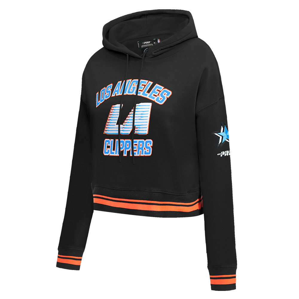 NBA LOS ANGELES CLIPPERS CITY EDITION 25-26 WOMEN'S RIB FLC CROPPED PO HOODIE (BLACK/ORANGE)