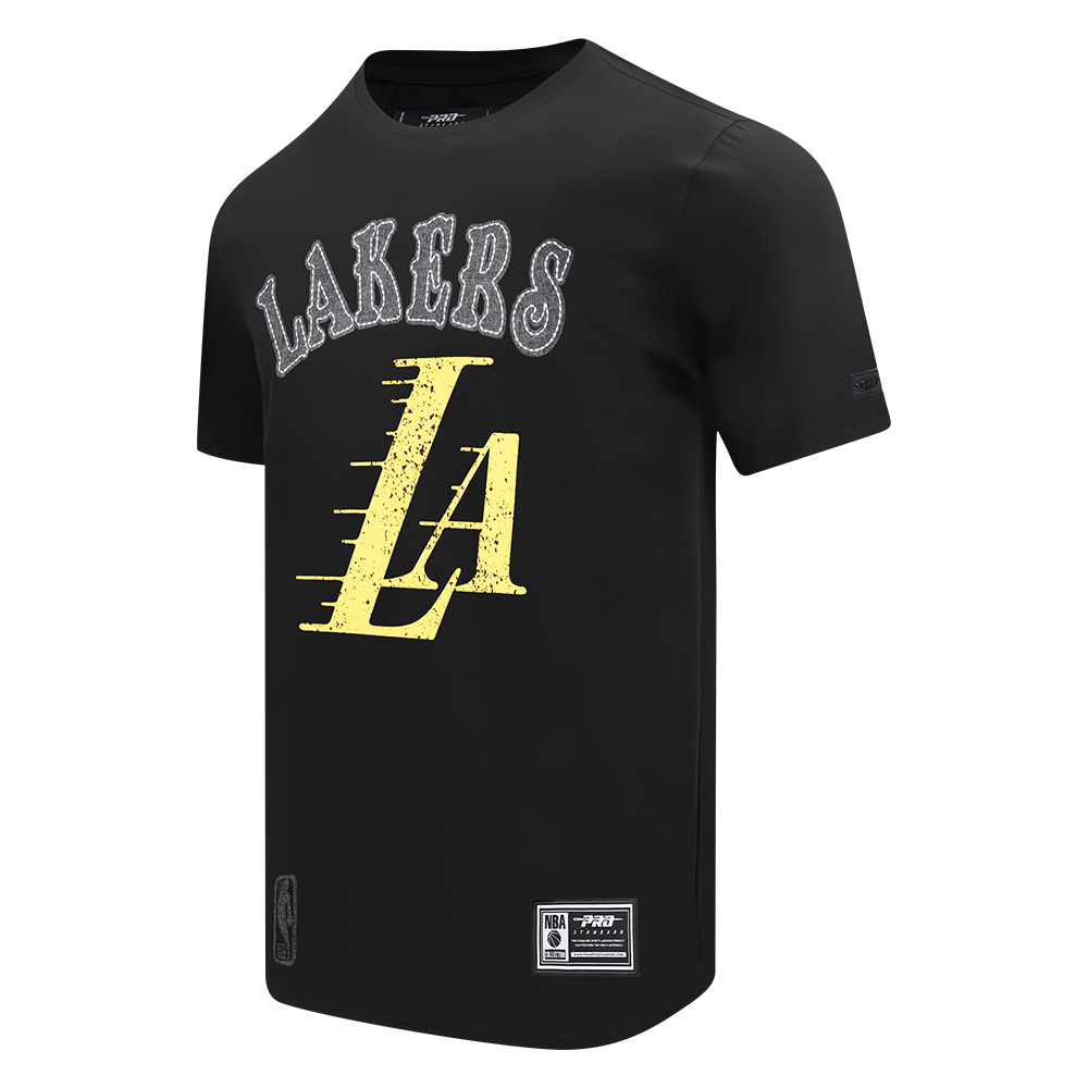 NBA LOS ANGELES LAKERS REBEL ATHLETICS STACKED LOGO MEN'S SJ TEE (BLACK)
