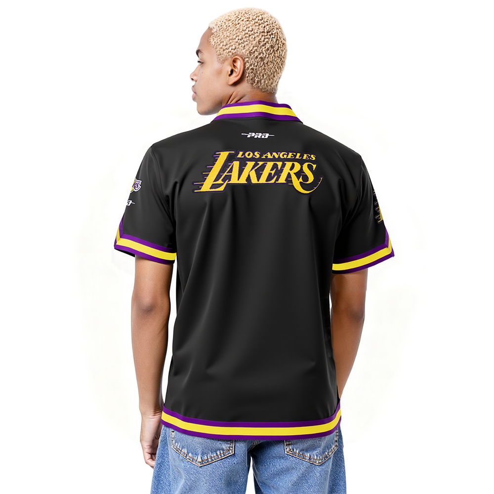NBA LOS ANGELES LAKERS BRONNY JAMES JR. #9 CLASSIC PNN MEN'S DOUBLE KNIT JACKET (BLACK/PURPLE)