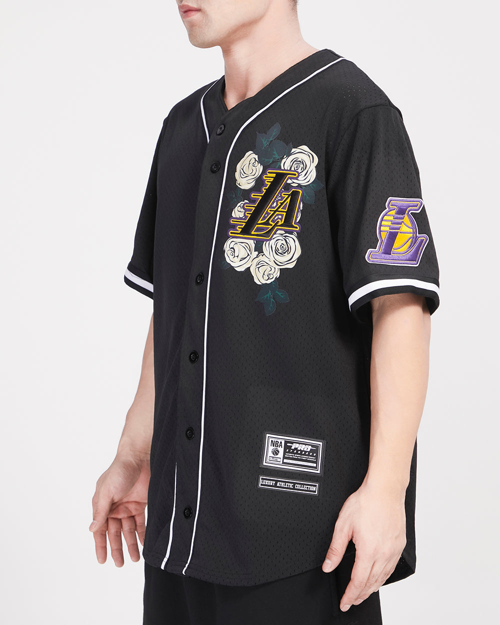 Pro Standard Los Angeles Lakers Logo Mesh Button Up Jersey - Black