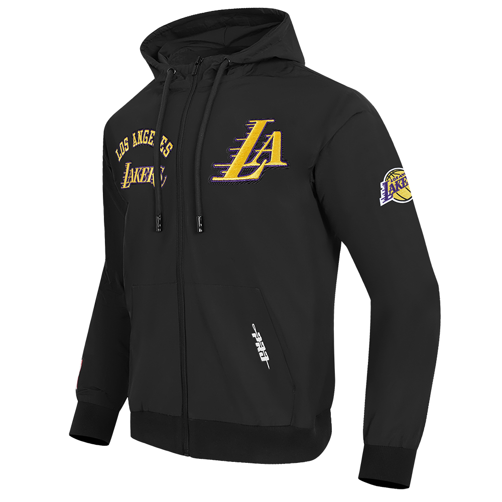 NBA LOS ANGELES LAKERS CLASSIC WIND SUIT MEN'S WOVEN FULL ZIP PULLOVER HOODIE (BLACK)