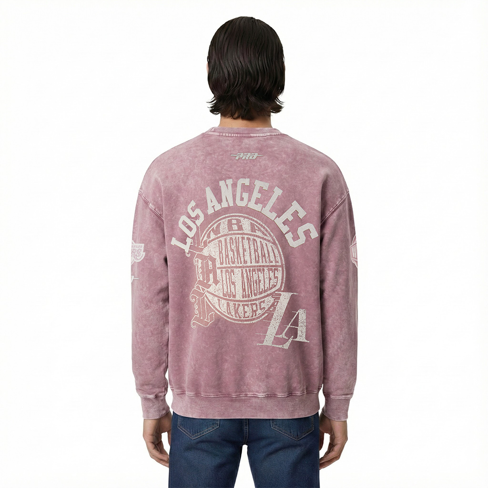 NBA LOS ANGELES LAKERS STREET TEAM MEN'S ENZYME WASH DS FT CREWNECK (WASHED MAUVE)
