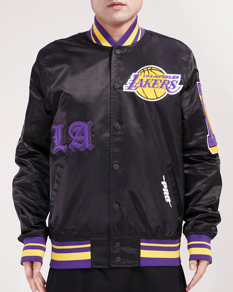 NBA LOS ANGELES LAKERS OLD ENGLISH MEN'S LOGO SATIN JACKET (BLACK/PURP –  Pro Standard