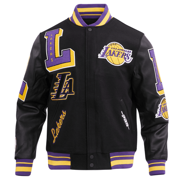 NBA LOS ANGELES LAKERS MASHUP MEN'S RIB WOOL VARSITY JACKET (BLACK/PURPLE)