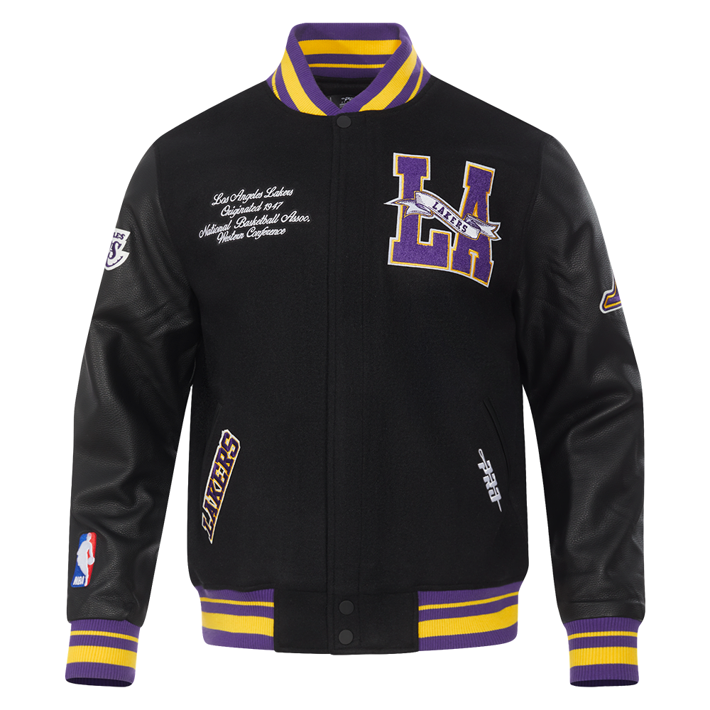 NBA LOS ANGELES LAKERS TEAM PENNATS MEN'S RIB WOOL VARSITY JACKET (BLA