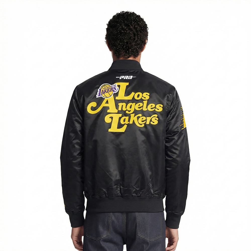 NBA LOS ANGELES LAKERS SOUVENIR MEN'S SATIN JACKET (BLACK)