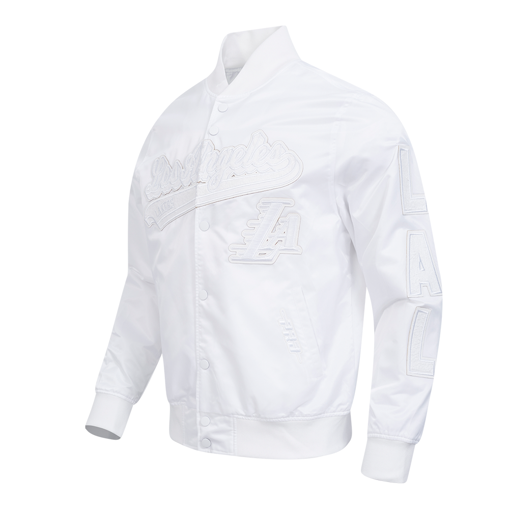 NBA LOS ANGELES LAKERS WHITE OUT MEN'S SATIN JACKET (WHITE)