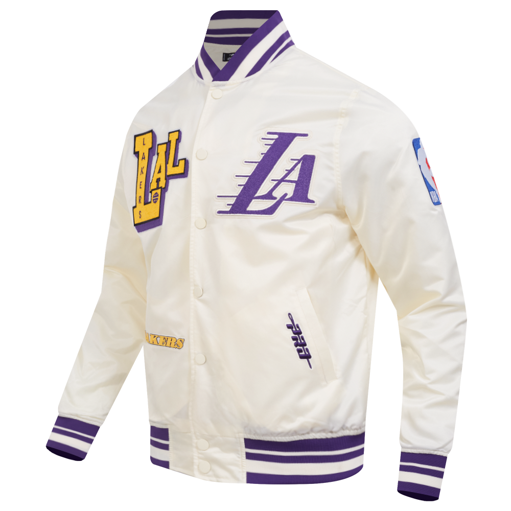 NBA LOS ANGELES LAKERS BEST OF MEN'S RIB SATIN JACKET (EGGSHELL/ PURPLE)