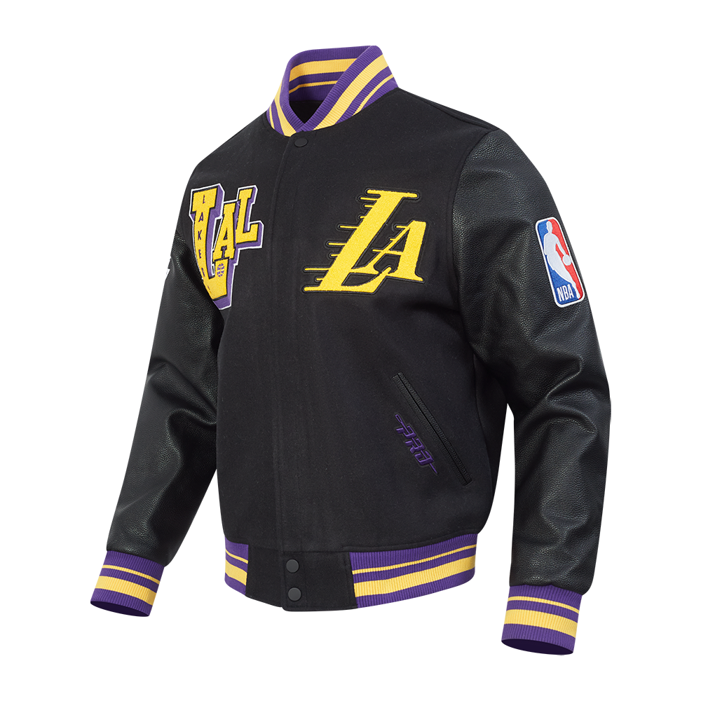 NBA LOS ANGELES LAKERS BEST OF MEN'S RIB WOOL VARSITY JACKET (BLACK/PURPLE)