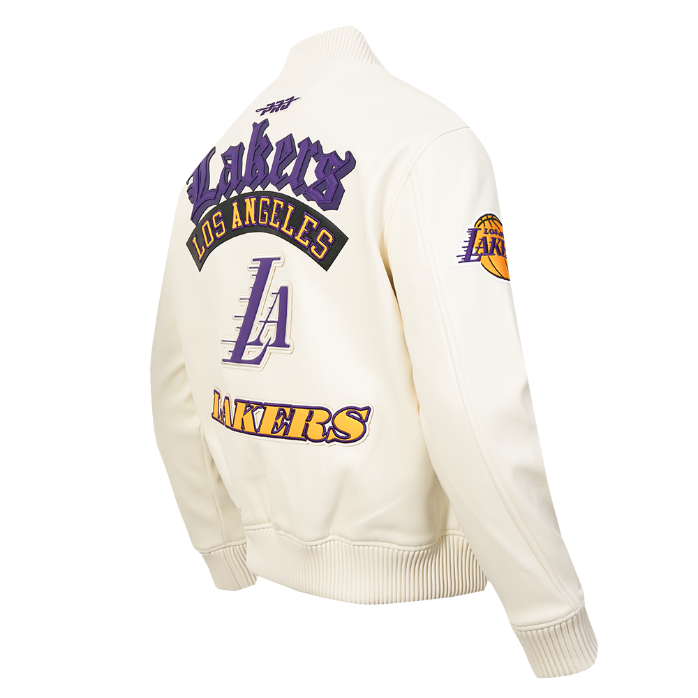 NBA LOS ANGELES LAKERS BEST OF MEN'S LEATHER VARSITY JACKET (EGGSHELL)