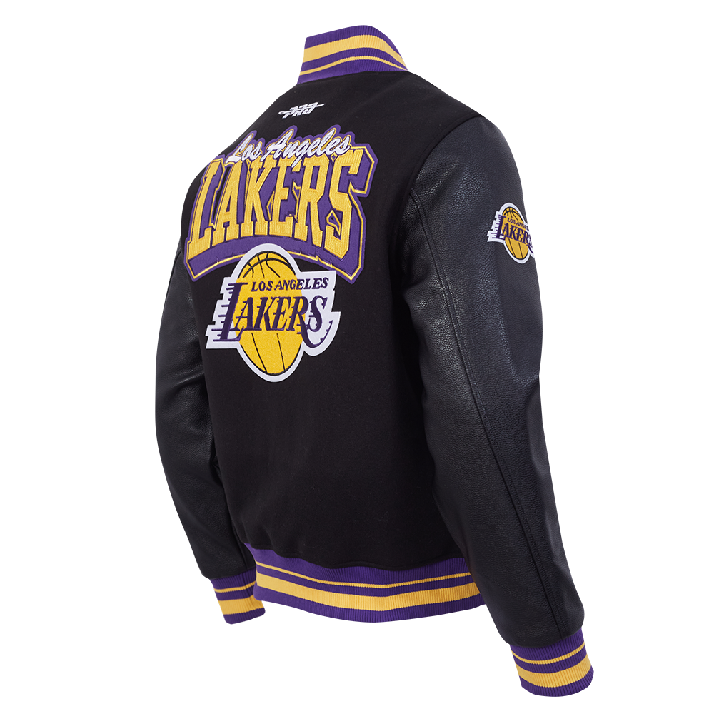 NBA LOS ANGELES LAKERS TEAM BADGE MEN'S RIB WOOL VARSITY JACKET (BLACK/PURPLE)