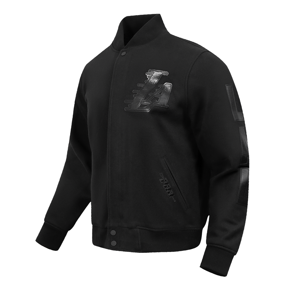 NBA LOS ANGELES LAKERS WASHED VANGUARD MEN'S ALL WOOL VARSITY JACKET (BLACK)