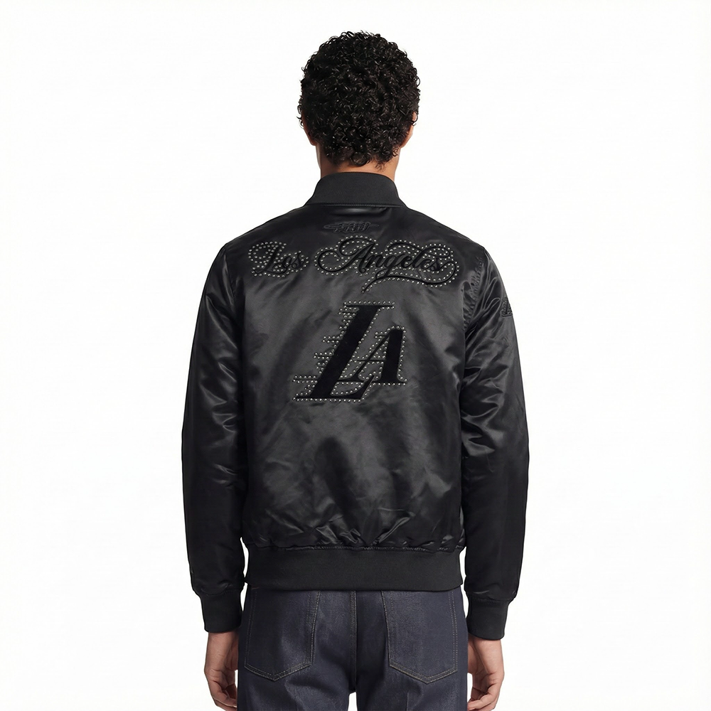 NBA LOS ANGELES LAKERS BLACKOUT MEN'S SATIN JACKET (BLACK)