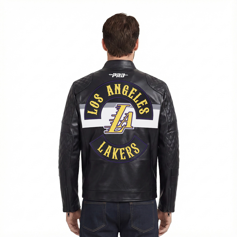 NBA LOS ANGELES LAKERS BORN FOR SPORT MEN'S MOTO JACKET (BLACK/WHITE)