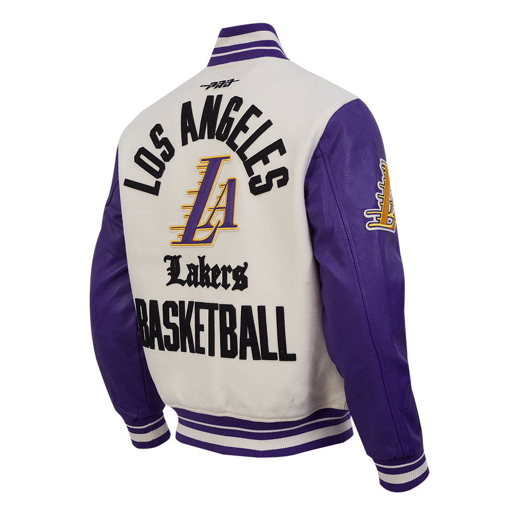 NBA LOS ANGELES LAKERS MODERN ORIGINALS MEN'S RIB WOOL VARSITY JACKET (EGGSHELL/ PURPLE)