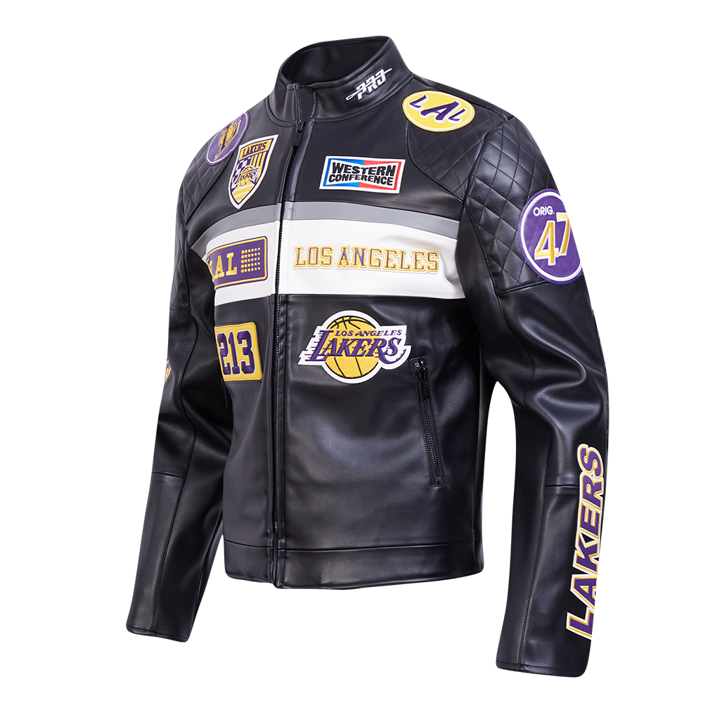 NBA LOS ANGELES LAKERS MEN'S MOTO JACKET (BLACK/WHITE)