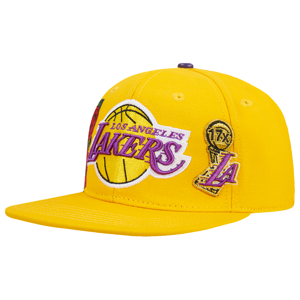 NBA LOS ANGELES LAKERS CITY DOUBLE FRONT LOGO UNISEX SNAPBACK HAT (YELLOW/PINK)