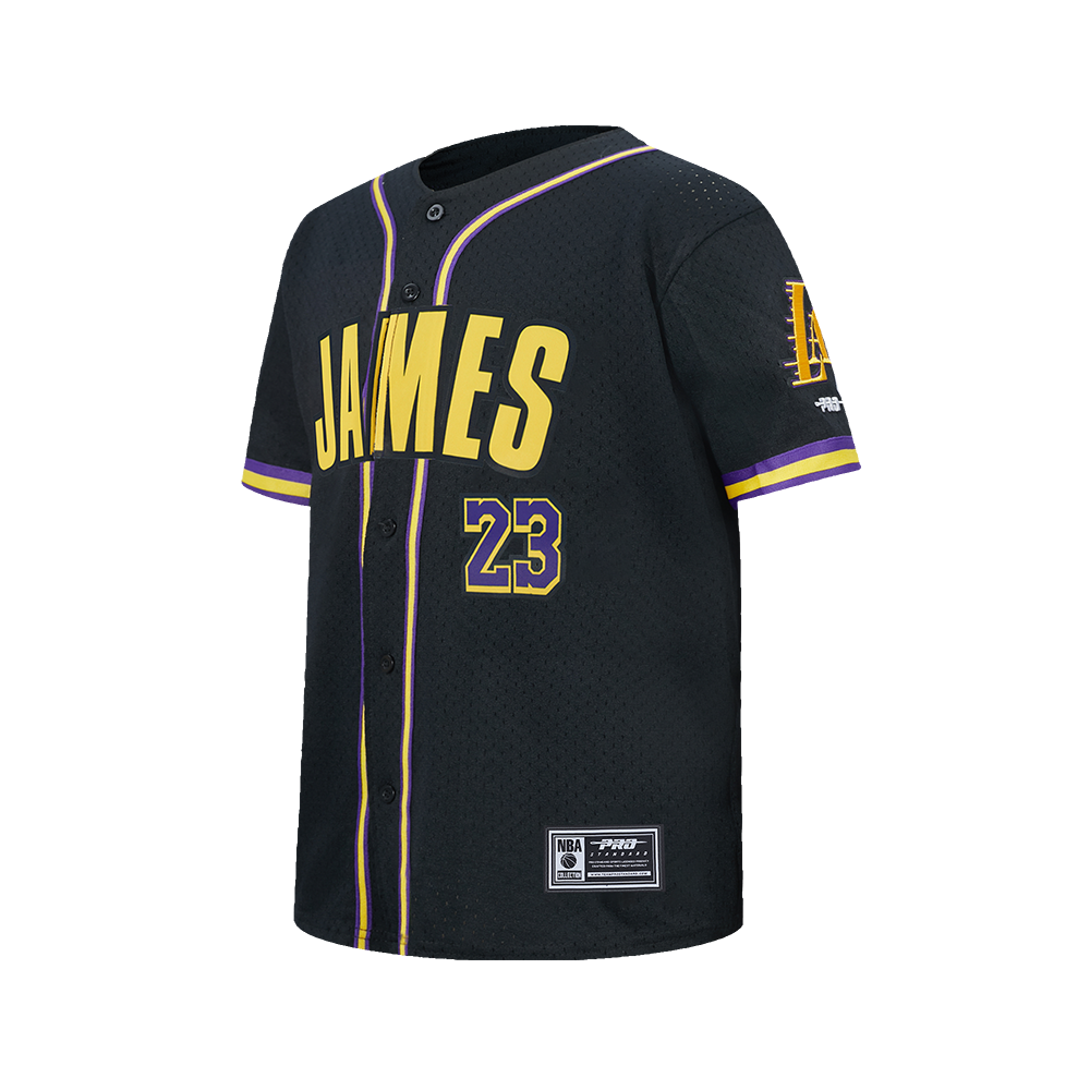NBA LOS ANGELES LAKERS LEBRON JAMES #23 CLASSIC PNN BIG BOY'S MESH BUTTON DOWN SHIRT (BLACK/PURPLE)