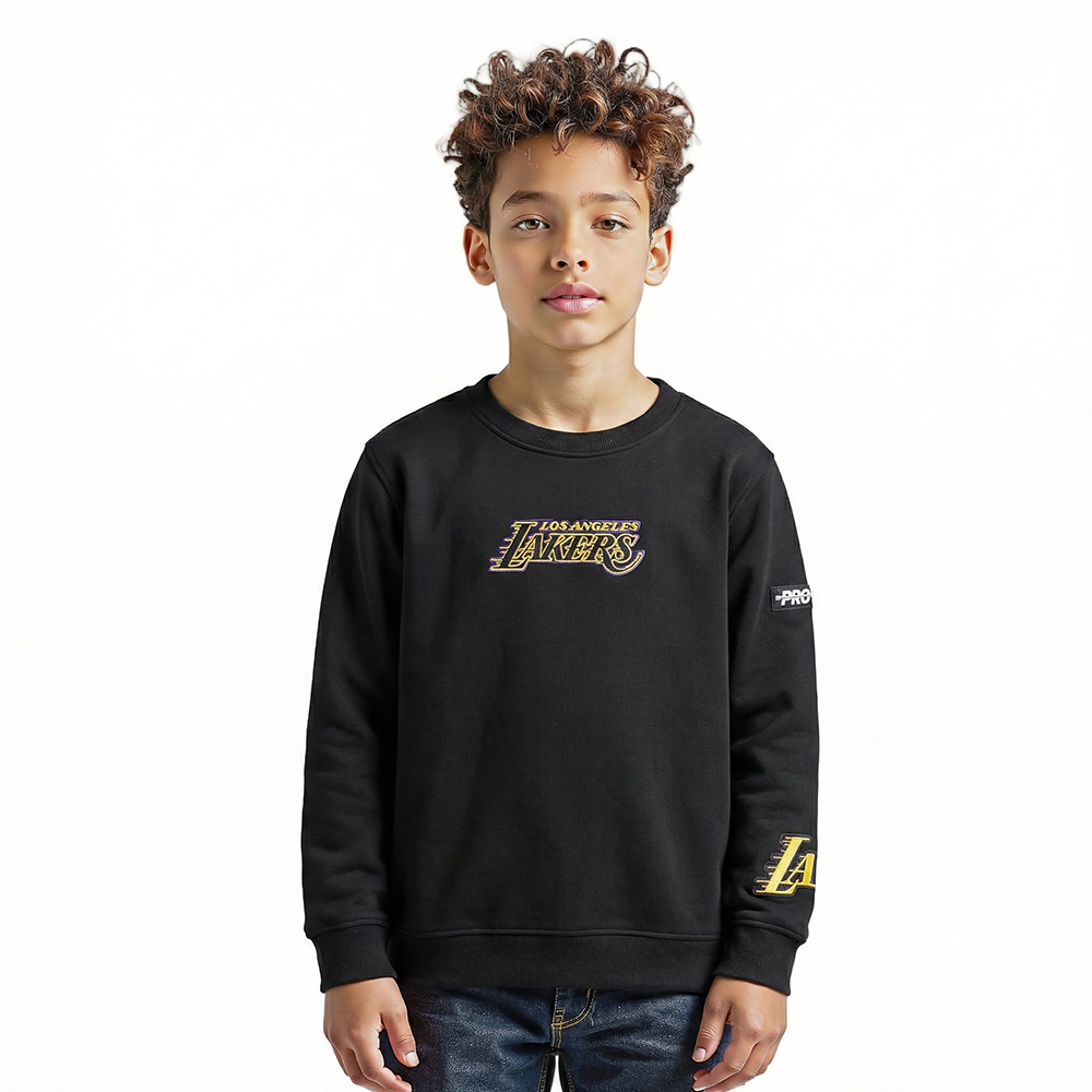 LOS ANGELES LAKERS WINGSPAN BIG BOY'S DROP SHOULDER FLC CREWNECK (BLACK)