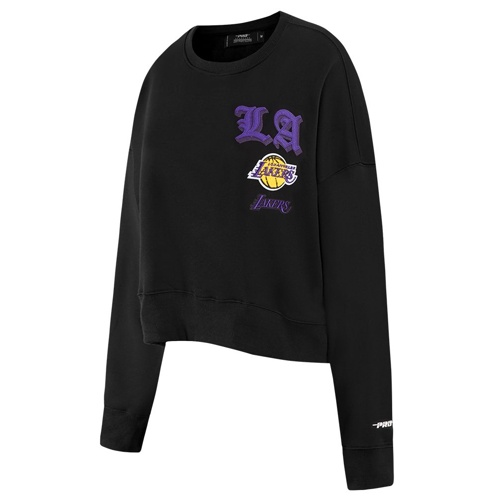 NBA LOS ANGELES LAKERS OLD ENGLISH WOMEN'S FLC CREWNECK (BLACK)