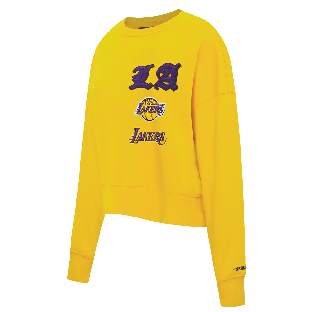 NBA LOS ANGELES LAKERS OLD ENGLISH WOMEN'S FLC CREWNECK (YELLOW)