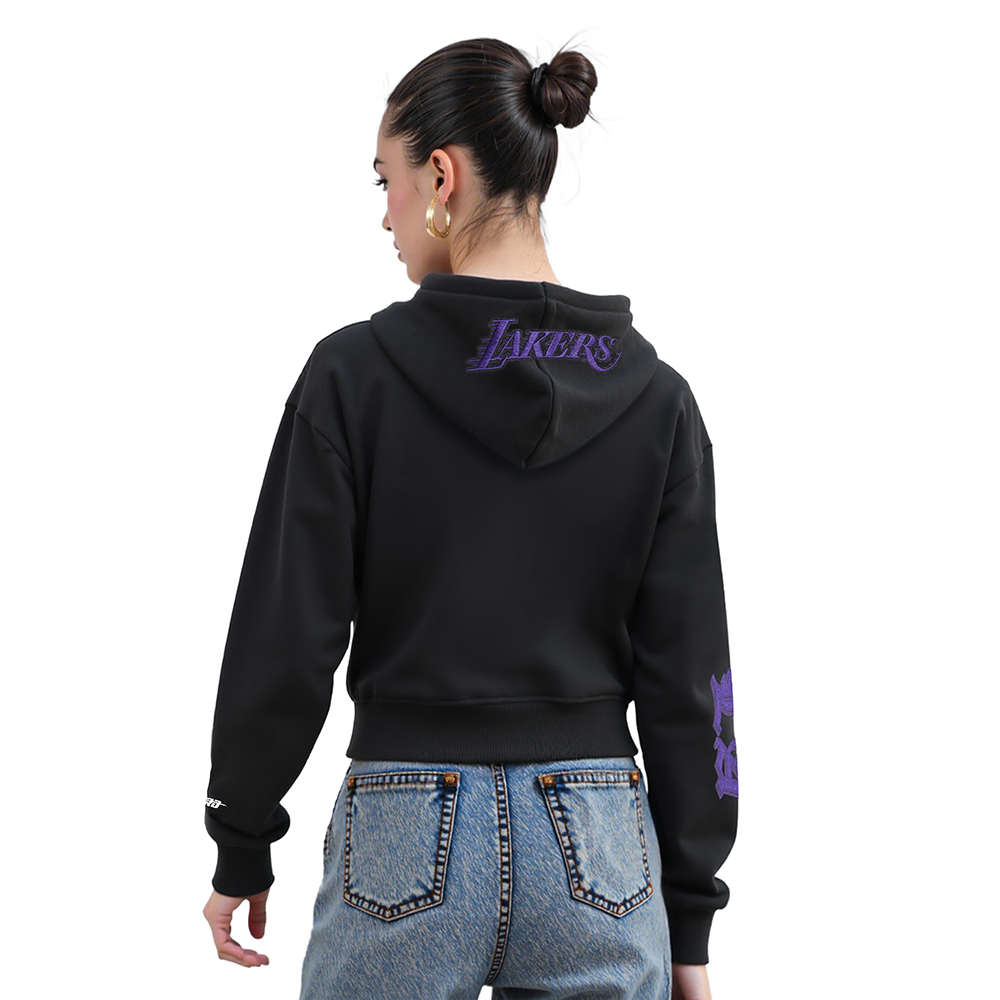 NBA LOS ANGELES LAKERS OLD ENGLISH WOMEN'S FLC CROPPED PO HOODIE (BLACK)
