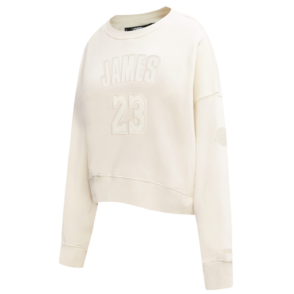 NBA LOS ANGELES LAKERS LEBRON JAMES #23 NEUTRAL PNN WOMEN'S FLC CREWNECK (EGGSHELL)