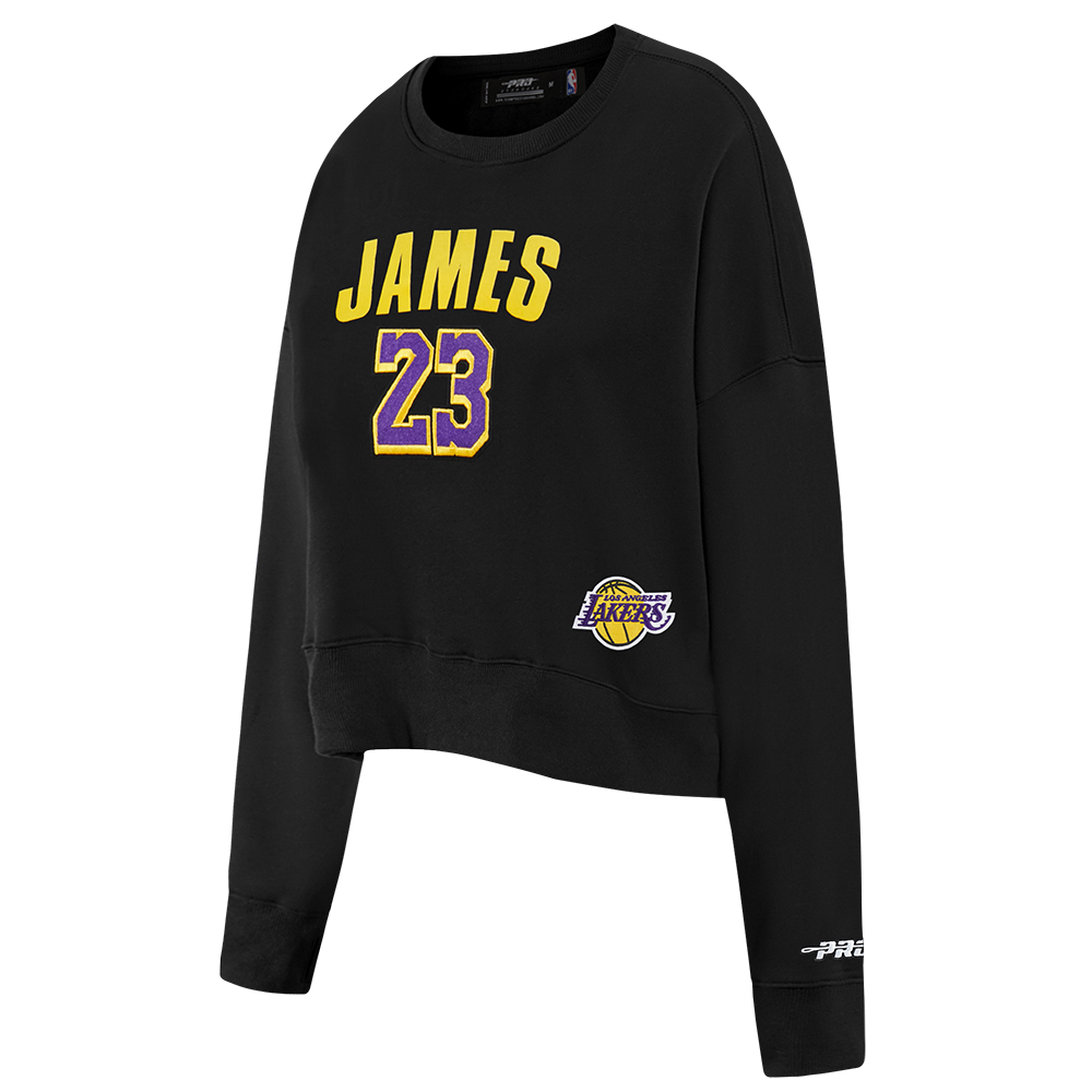NBA LOS ANGELES LAKERS LEBRON JAMES #23 CLASSIC PNN WOMEN'S FLC CREWNE (BLACK)
