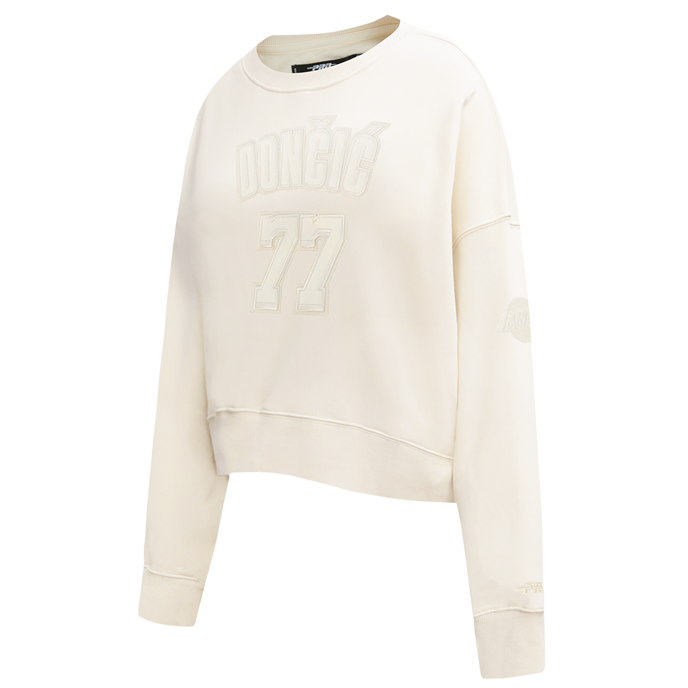 NBA LOS ANGELES LAKERS LUKA DONCIC #77 NEUTRAL PNN WOMEN'S FLC CREWNECK (EGGSHELL)