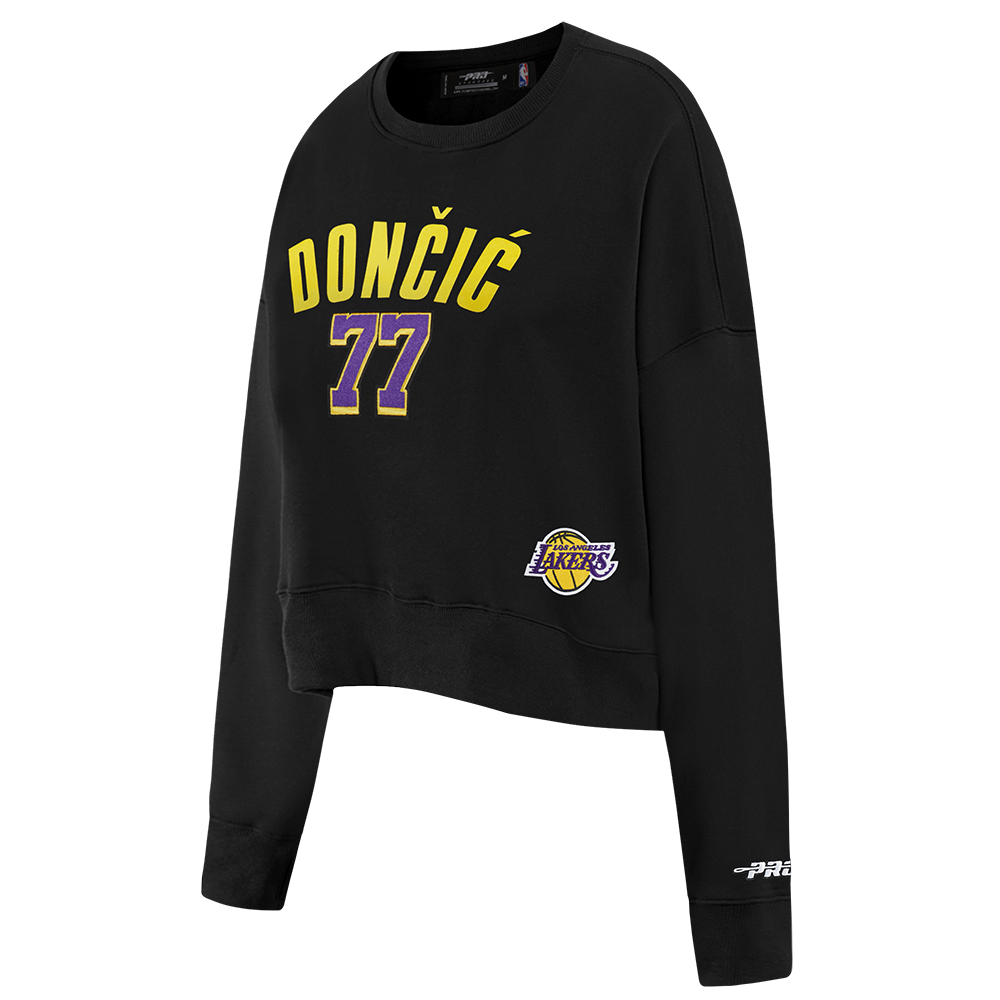 NBA LOS ANGELES LAKERS LUKA DONCIC #77 CLASSIC PNN WOMEN'S FLC CREWNEC (BLACK)