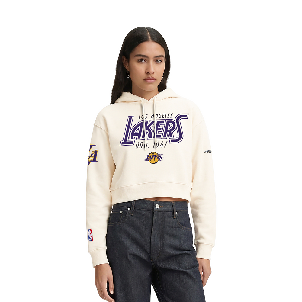 NBA LOS ANGELES LAKERS PARADISE WOMEN'S CROPPED PULLOVER HOODIE (EGGSHELL)