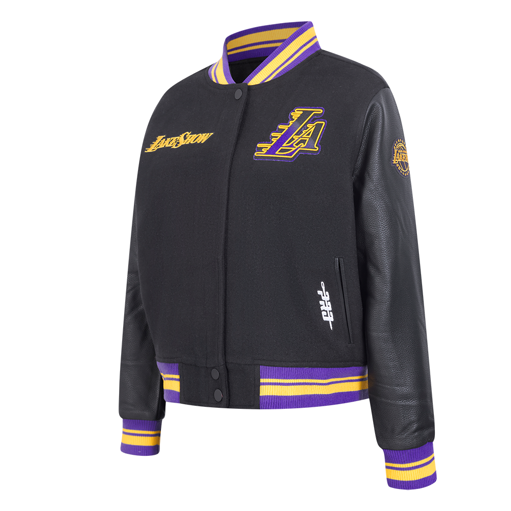 NBA LOS ANGELES LAKERS CITY EDITION 24-25 WOMEN'S RIB WOOL VARSITY JAC (BLACK/PURPLE)