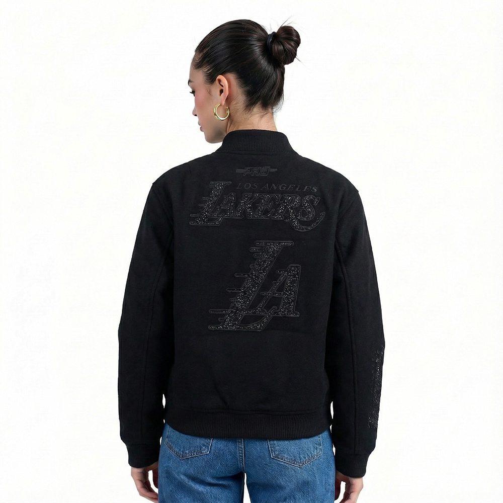 NBA LOS ANGELES LAKERS WASHED CRYSTALLINE WOMEN'S SOLID WOOL VARSITY J (BLACK)