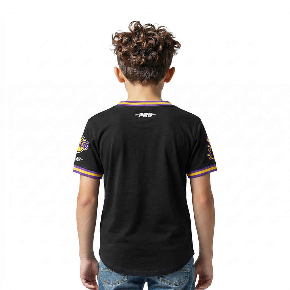 NBA LOS ANGELES LAKERS CLASSIC LITTLE BOYS SHORT SLEEVE STRIPED RIB TEE (BLACK/PURPLE)