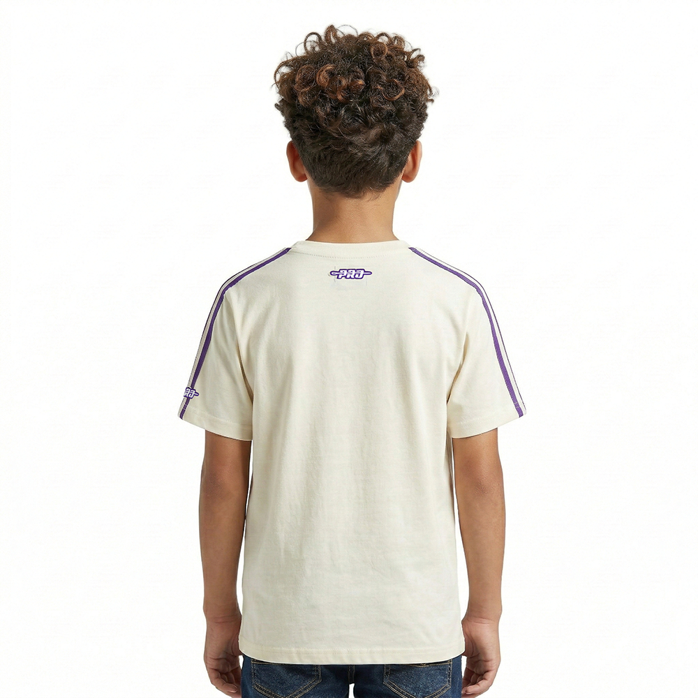 NBA LOS ANGELES LAKERS RETRO CLASSIC LITTLE BOYS SHORT SLEEVE TAPING TEE (EGGSHELL/ PURPLE)